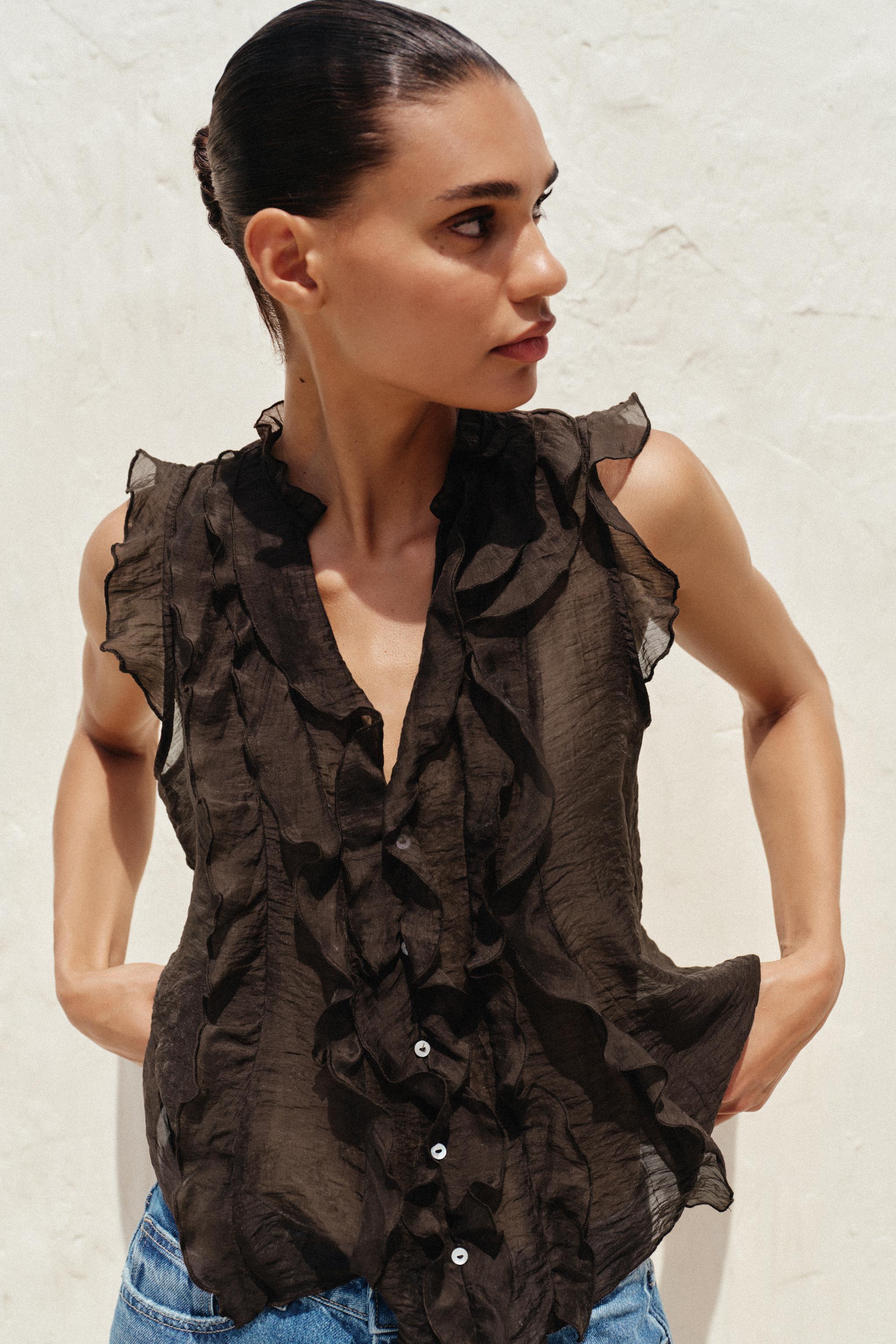 SEMI-SHEER RUFFLED TOP